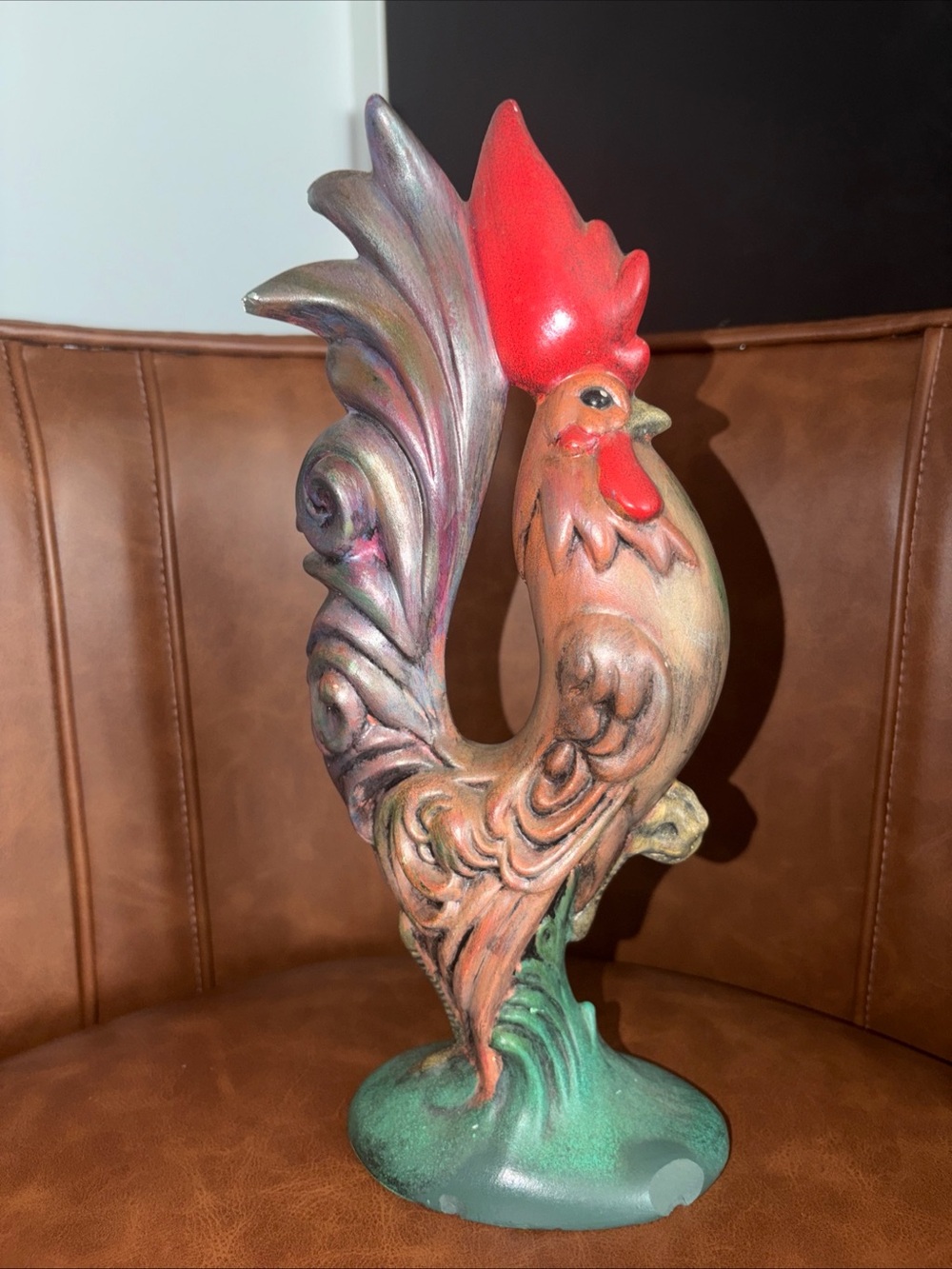 Vintage Mcm Ceramic  Red Rooster Hand Painted Kitchen Farmhouse Decor Figurine